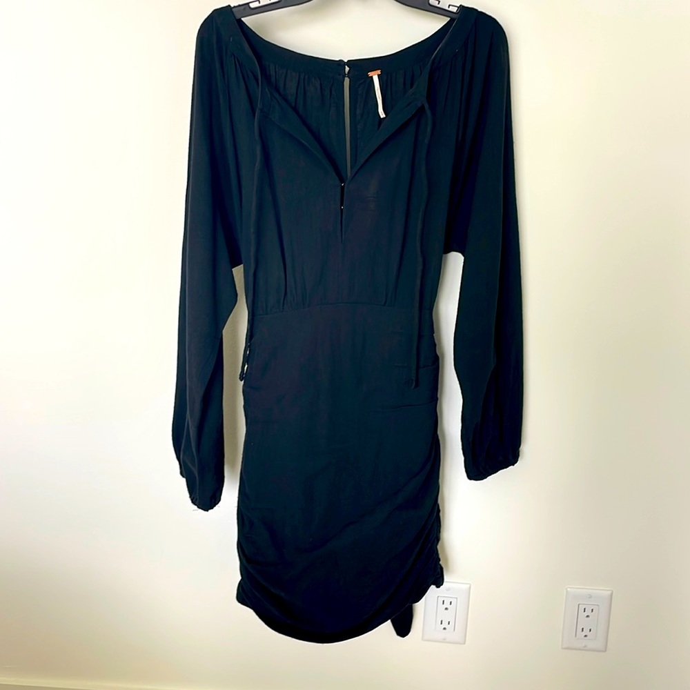 Free People Black long sleeve mini dress M